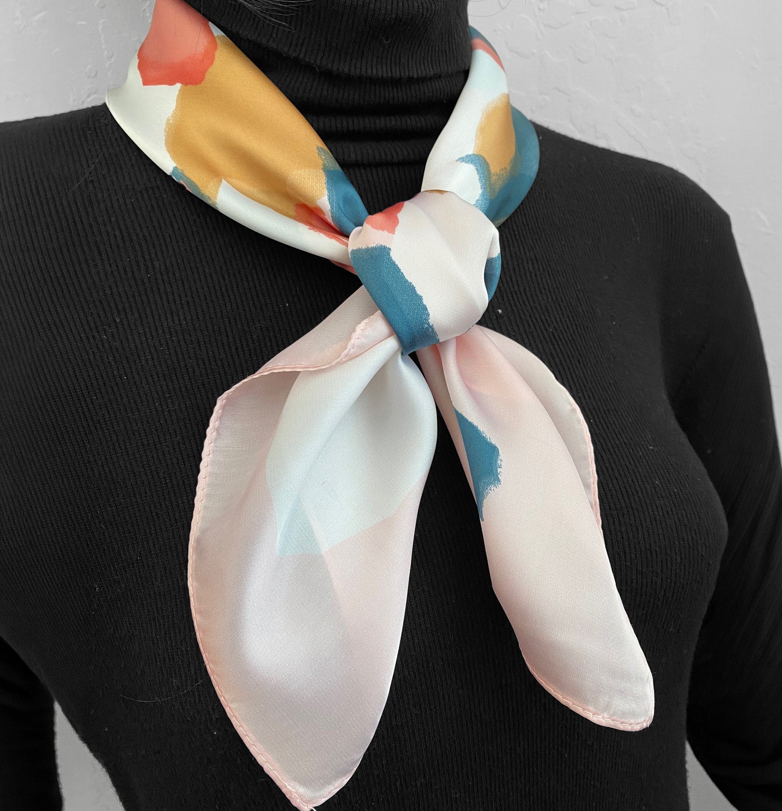 Wrapables 2 Piece Silky Feeling Satin Neckerchief Scarf Set, 26.5" Square Scarf Value Pack, Abstract Bouquet