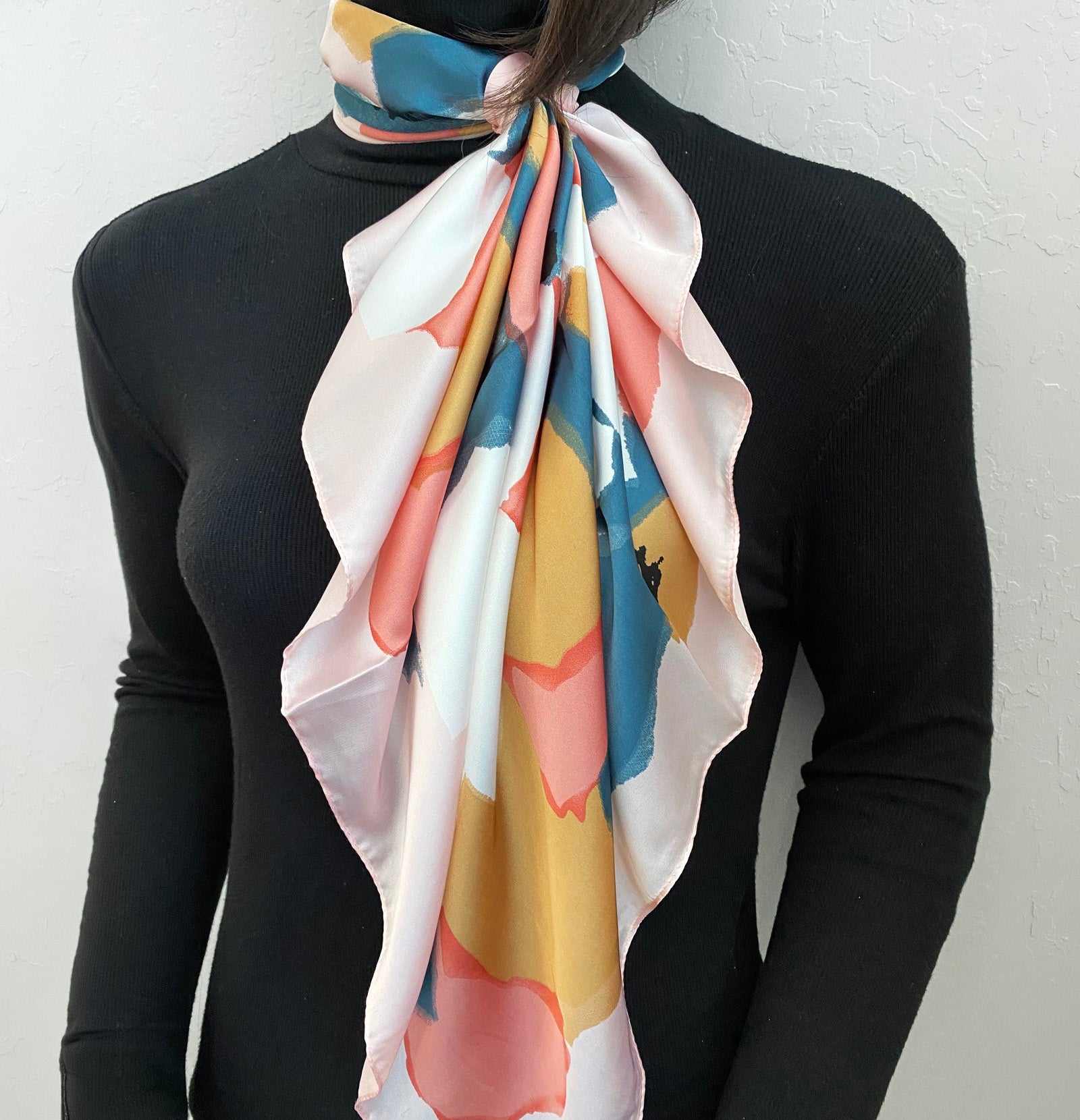 Wrapables 2 Piece Silky Feeling Satin Neckerchief Scarf Set, 26.5" Square Scarf Value Pack, Abstract Bouquet