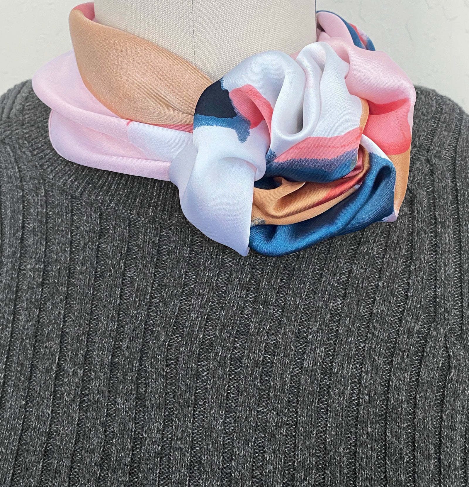 Wrapables 2 Piece Silky Feeling Satin Neckerchief Scarf Set, 26.5" Square Scarf Value Pack, Abstract Bouquet