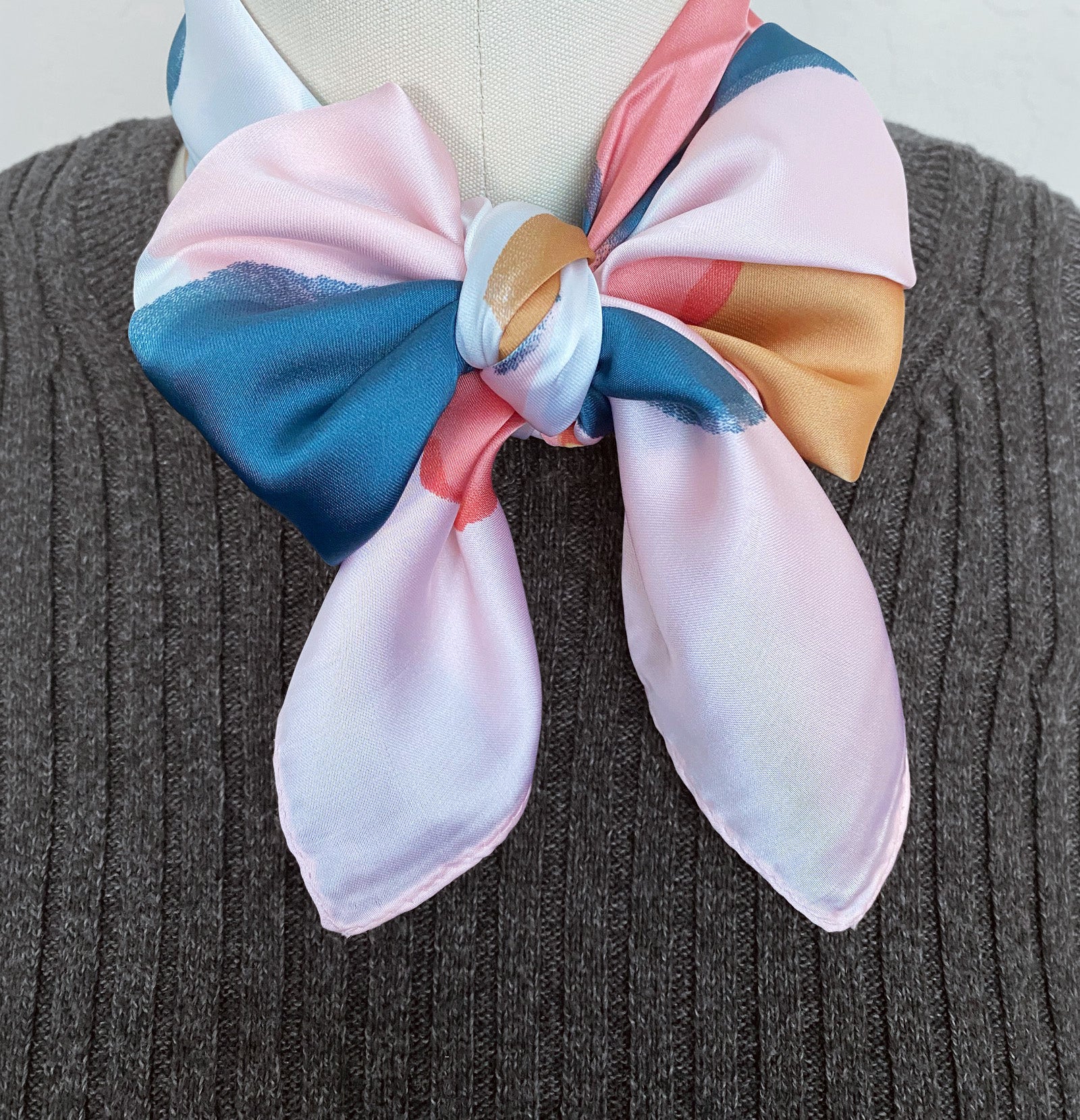 Wrapables 2 Piece Silky Feeling Satin Neckerchief Scarf Set, 26.5" Square Scarf Value Pack, Abstract Bouquet