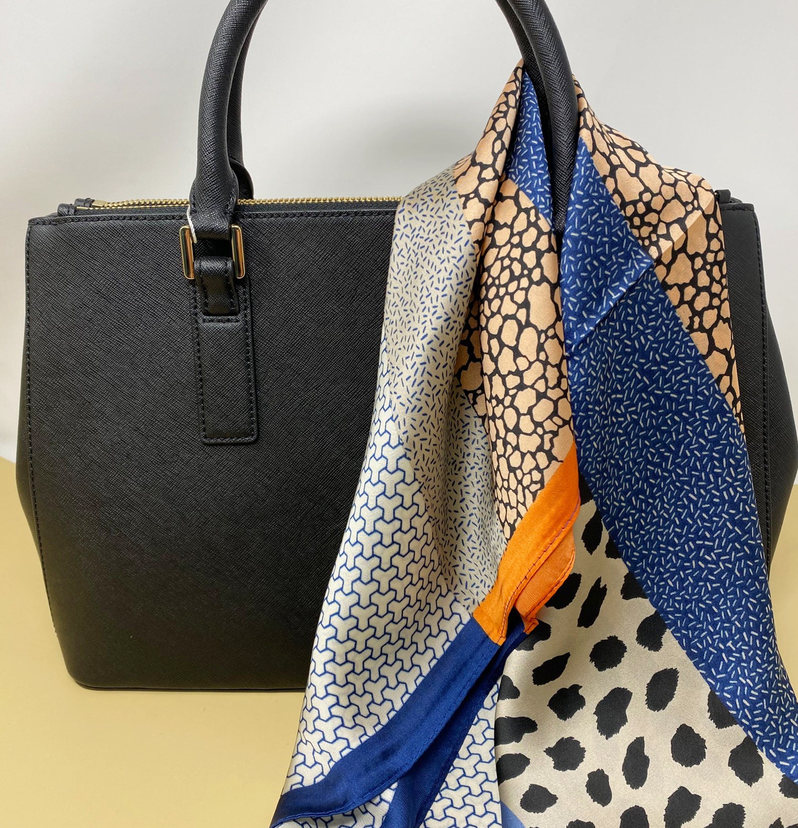 Wrapables 2 Piece Silky Feeling Satin Neckerchief Scarf Set, 26.5" Square Scarf Value Pack, Animal Neutrals