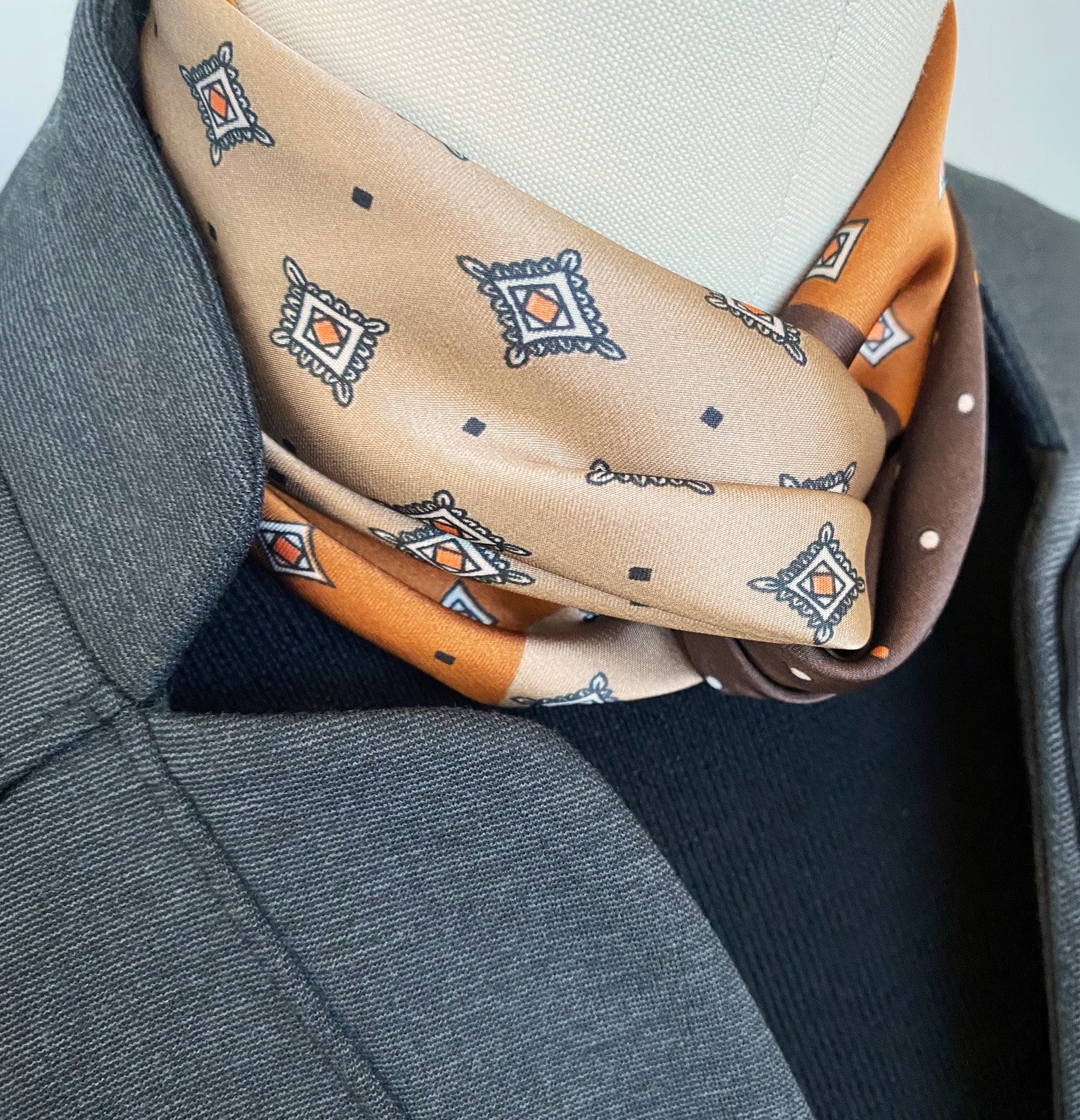 Wrapables 2 Piece Silky Feeling Satin Neckerchief Scarf Set, 26.5" Square Scarf Value Pack, Animal Neutrals