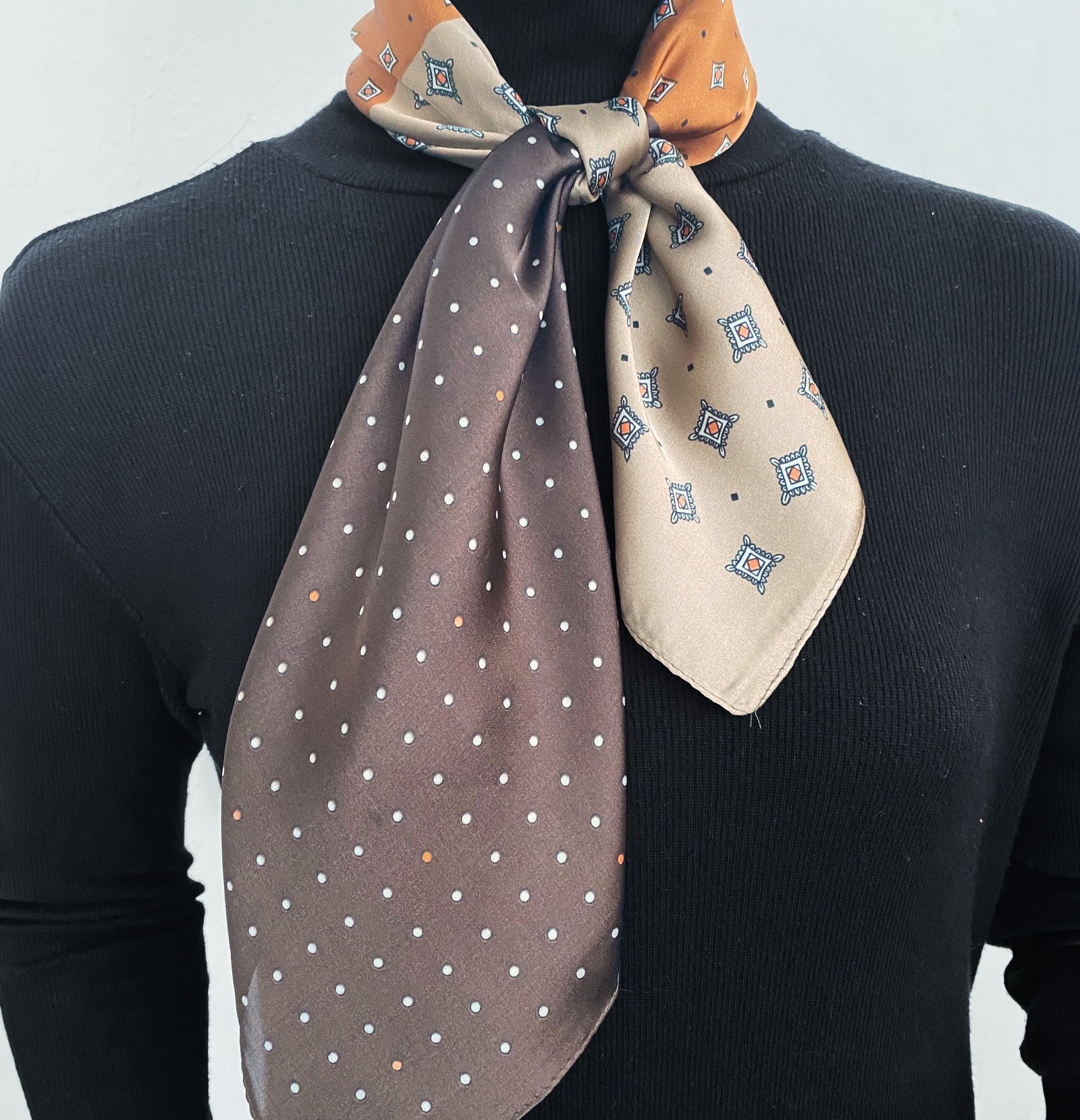 Wrapables 2 Piece Silky Feeling Satin Neckerchief Scarf Set, 26.5" Square Scarf Value Pack, Animal Neutrals