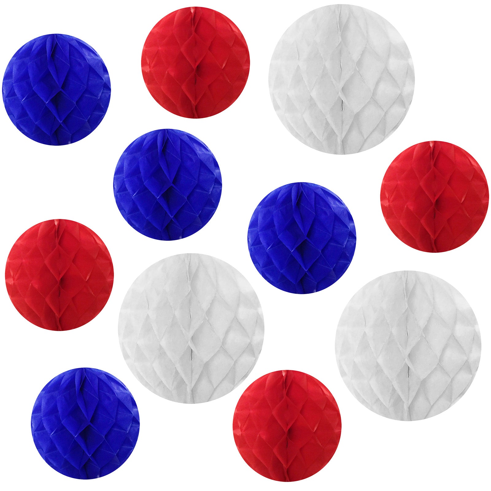 Wrapables Red White and Blue Patriotic 4th of July Honeycomb Party Decorations for Memorial Day, Veterans Day, Presidents Day, Independence Day (Set of 11)