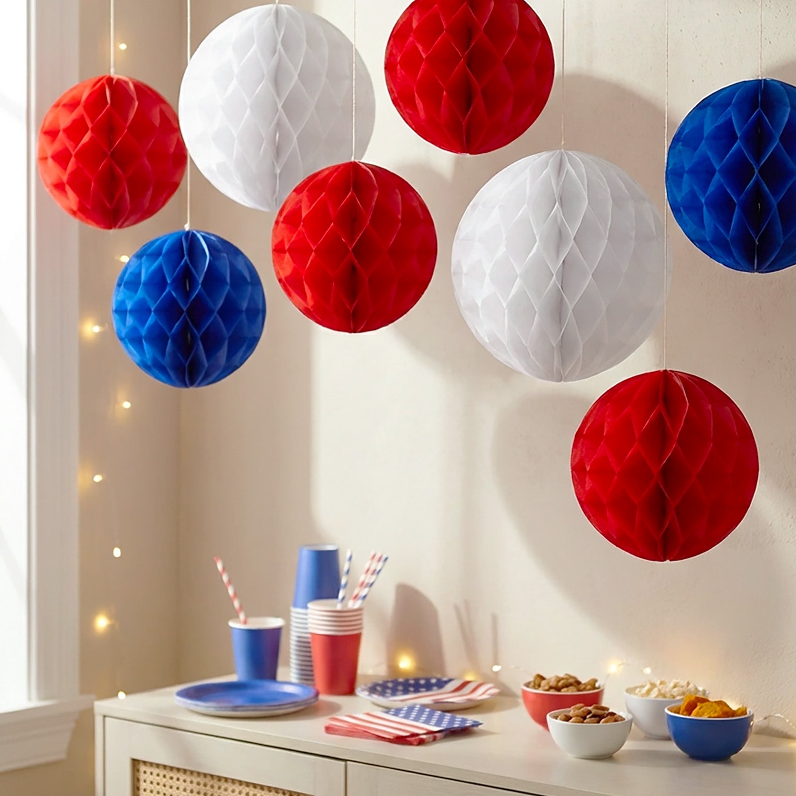Wrapables Red White and Blue Patriotic 4th of July Honeycomb Party Decorations for Memorial Day, Veterans Day, Presidents Day, Independence Day (Set of 11)