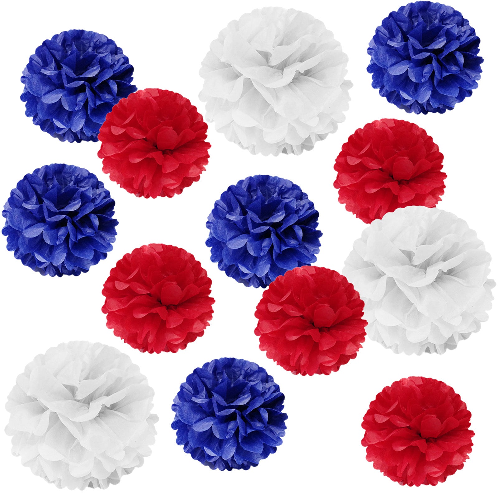 Wrapables Red White and Blue Patriotic 4th of July Pom Pom Party Decorations for Memorial Day, Veterans Day, Presidents Day, Independence Day (Set of 13)