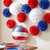 Wrapables Red White and Blue Patriotic 4th of July Pom Pom Party Decorations for Memorial Day, Veterans Day, Presidents Day, Independence Day (Set of 13)