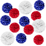 Wrapables Red White and Blue Patriotic 4th of July Pom Pom Party Decorations for Memorial Day, Veterans Day, Presidents Day, Independence Day (Set of 13)