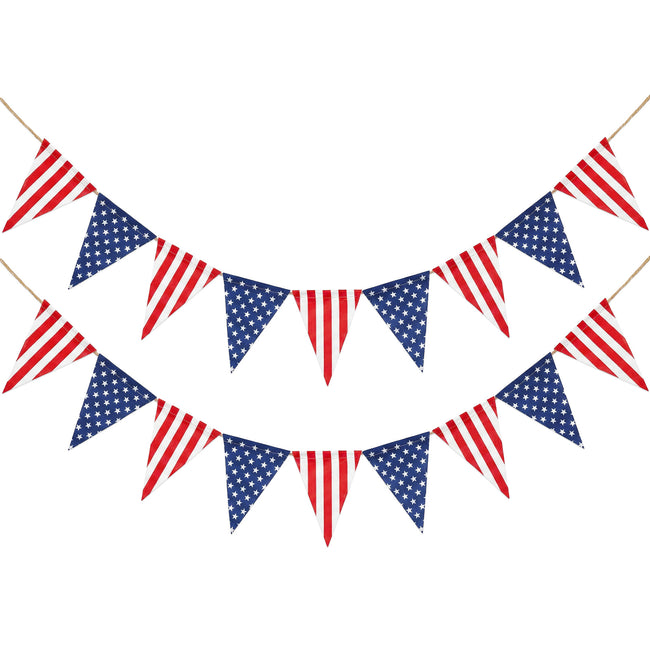 Wrapables 4th of July Patriotic Stars and Stripes American Flag Pennant Banner Garland (Set of 2)