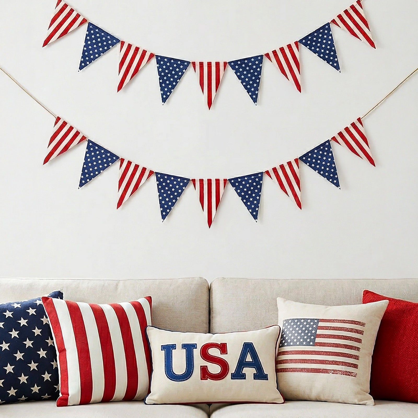 Wrapables 4th of July Patriotic Stars and Stripes American Flag Pennant Banner Garland (Set of 2)