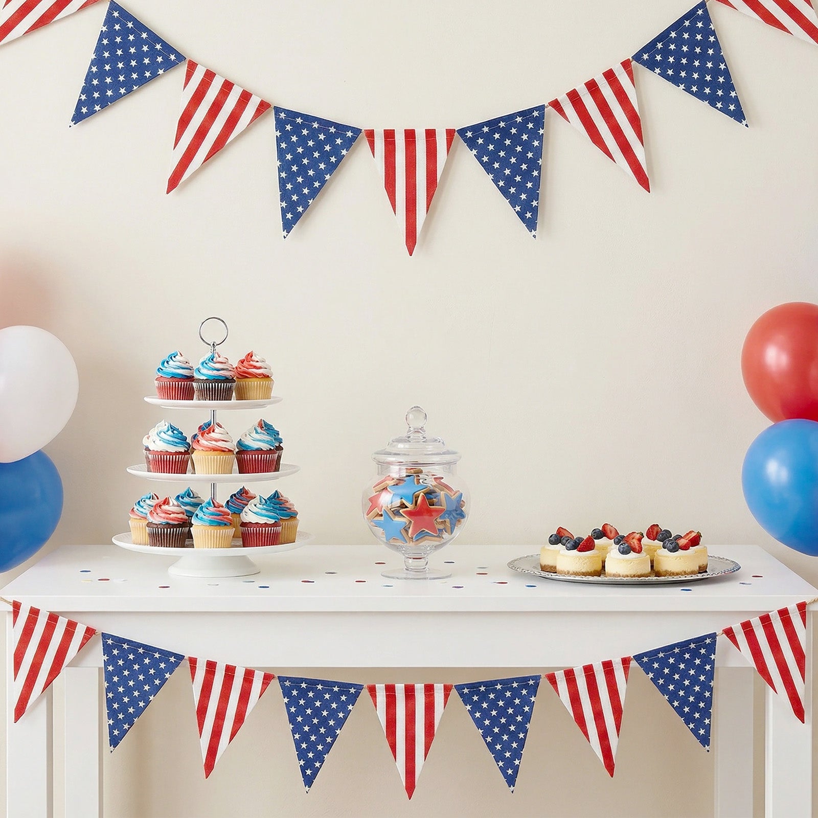 Wrapables 4th of July Patriotic Stars and Stripes American Flag Pennant Banner Garland (Set of 2)