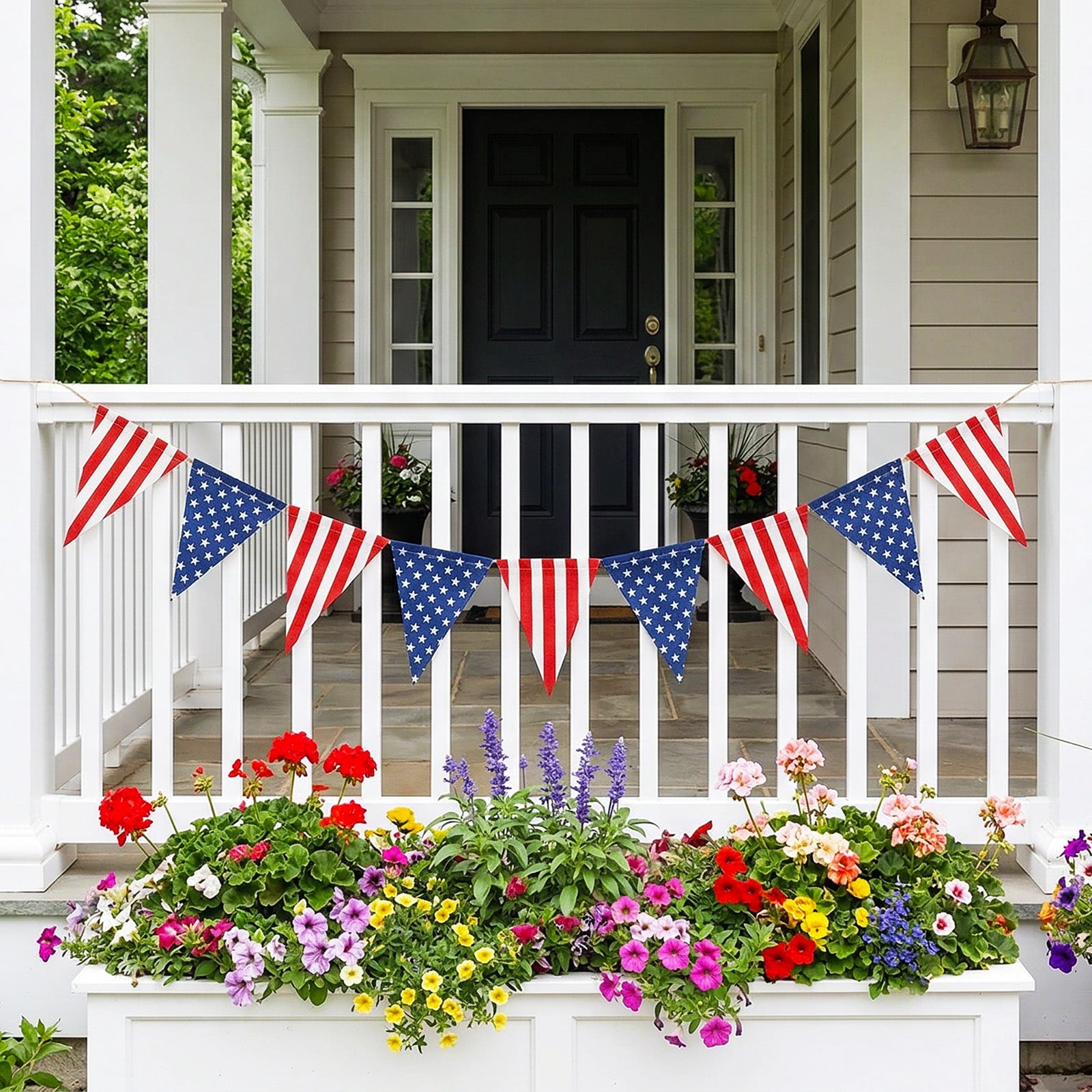 Wrapables 4th of July Patriotic Stars and Stripes American Flag Pennant Banner Garland (Set of 2)
