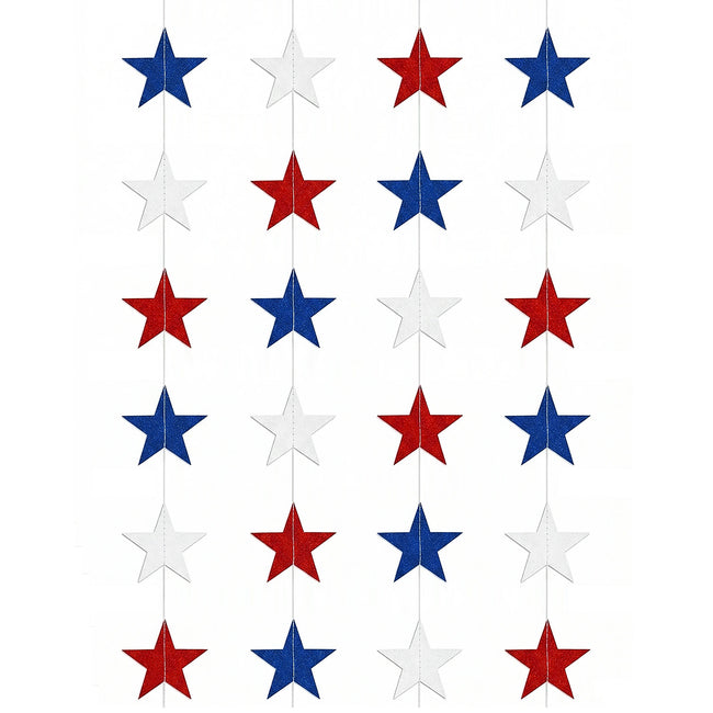 Wrapables 4th of July Patriotic Red White and Blue Hanging Stars Banner Garland (Set of 4)