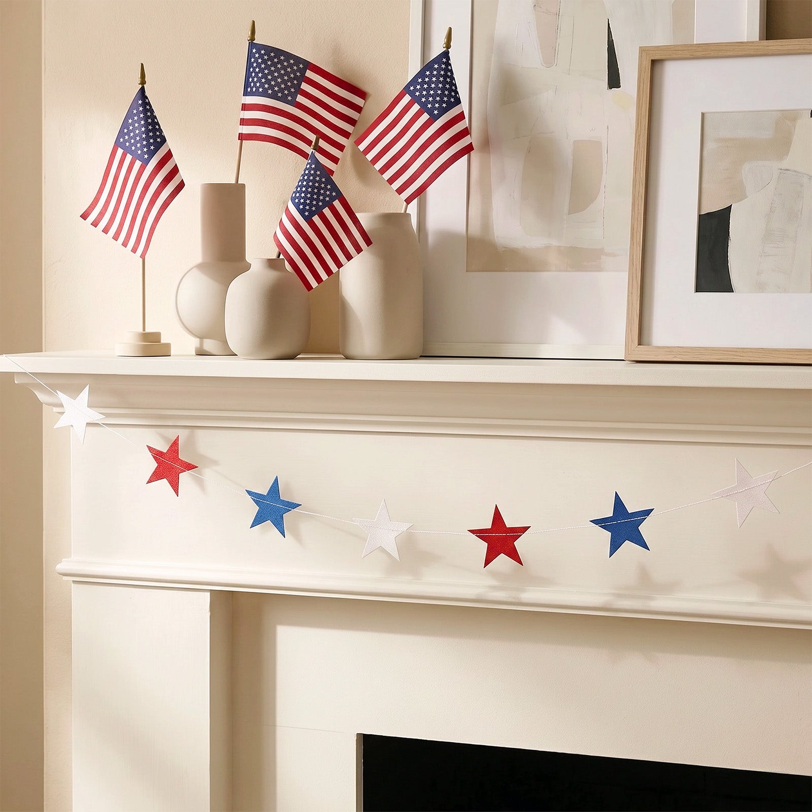 Wrapables 4th of July Patriotic Red White and Blue Hanging Stars Banner Garland (Set of 4)