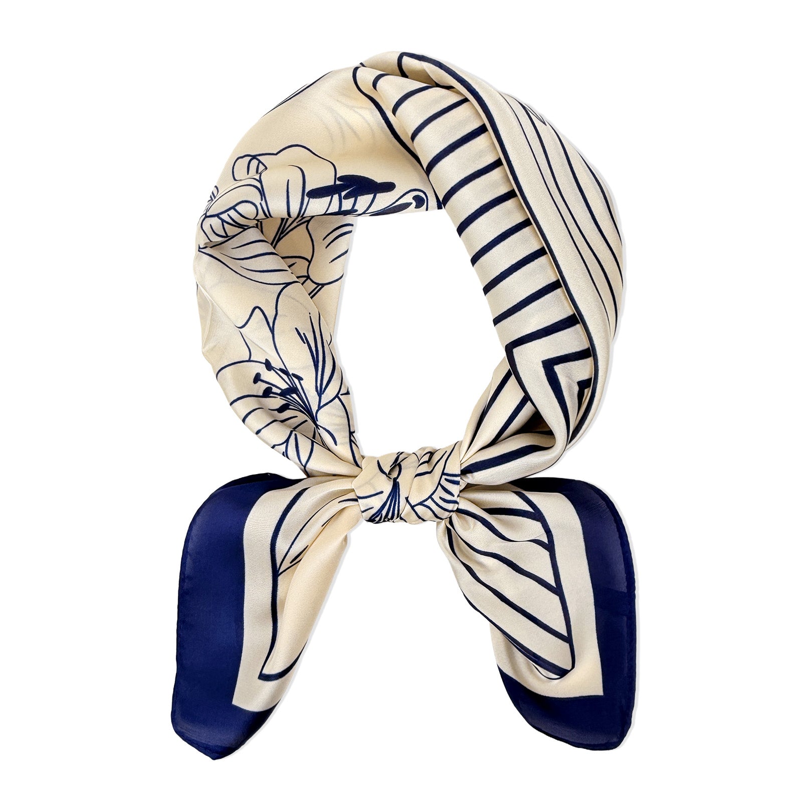 Wrapables Women's Silky Feeling Satin Neckerchief Square Scarf 26.5 x 26.5 Inches, Blue Lily Stripes