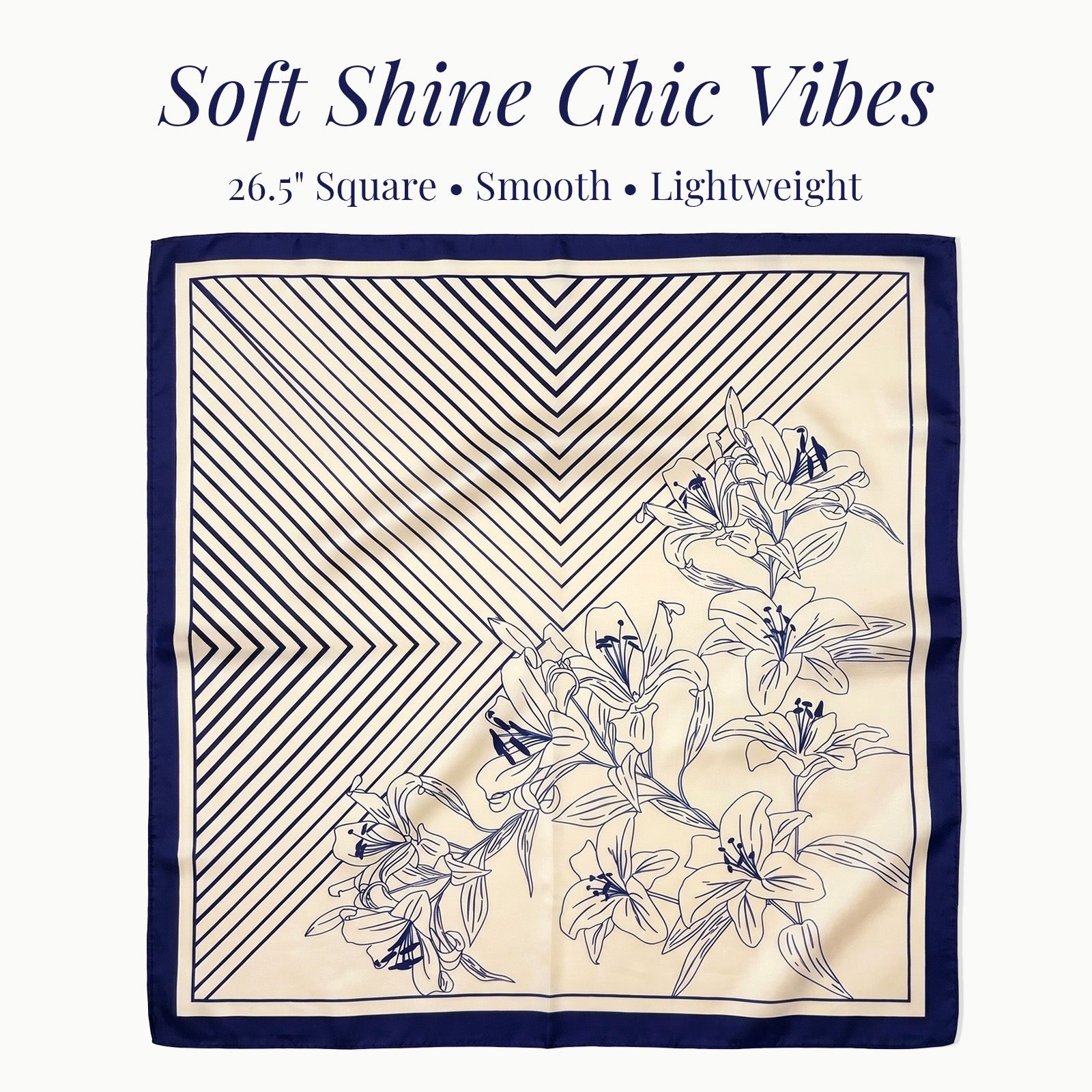 Wrapables Women's Silky Feeling Satin Neckerchief Square Scarf 26.5 x 26.5 Inches, Blue Lily Stripes