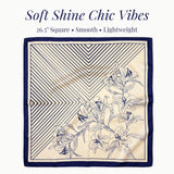 Wrapables Women's Silky Feeling Satin Neckerchief Square Scarf 26.5 x 26.5 Inches, Blue Lily Stripes