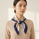 Wrapables Women's Silky Feeling Satin Neckerchief Square Scarf 26.5 x 26.5 Inches, Blue Lily Stripes
