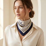 Wrapables Women's Silky Feeling Satin Neckerchief Square Scarf 26.5 x 26.5 Inches, Blue Lily Stripes