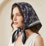 Wrapables Women's Silky Feeling Satin Neckerchief Square Scarf 26.5 x 26.5 Inches, Blue Carriage