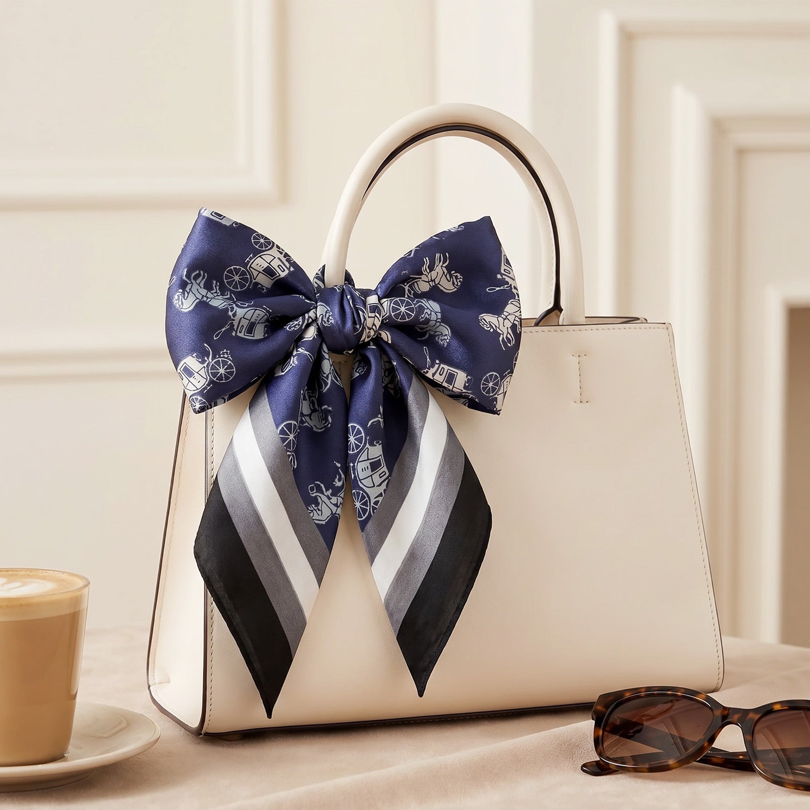 Wrapables Women's Silky Feeling Satin Neckerchief Square Scarf 26.5 x 26.5 Inches, Blue Carriage