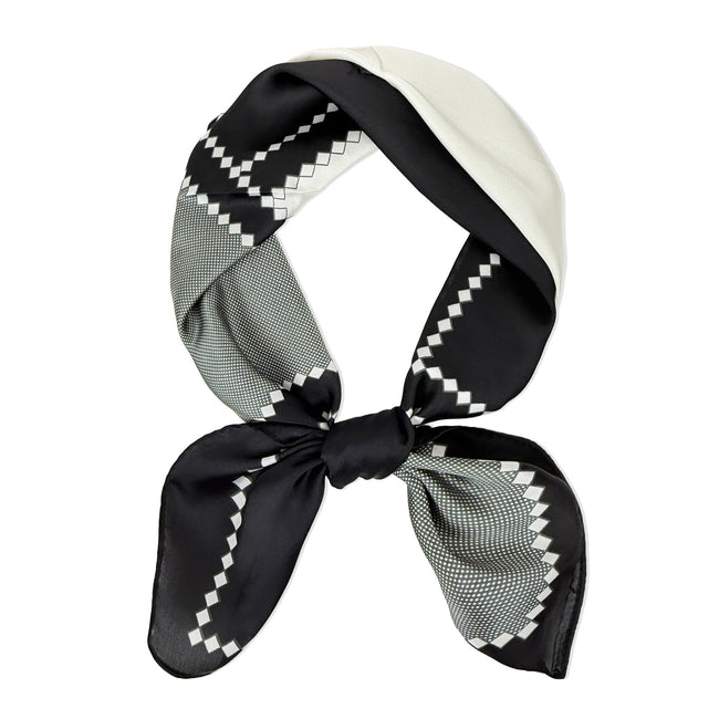 Wrapables Women's Silky Feeling Satin Neckerchief Square Scarf 26.5 x 26.5 Inches, Black and Gray