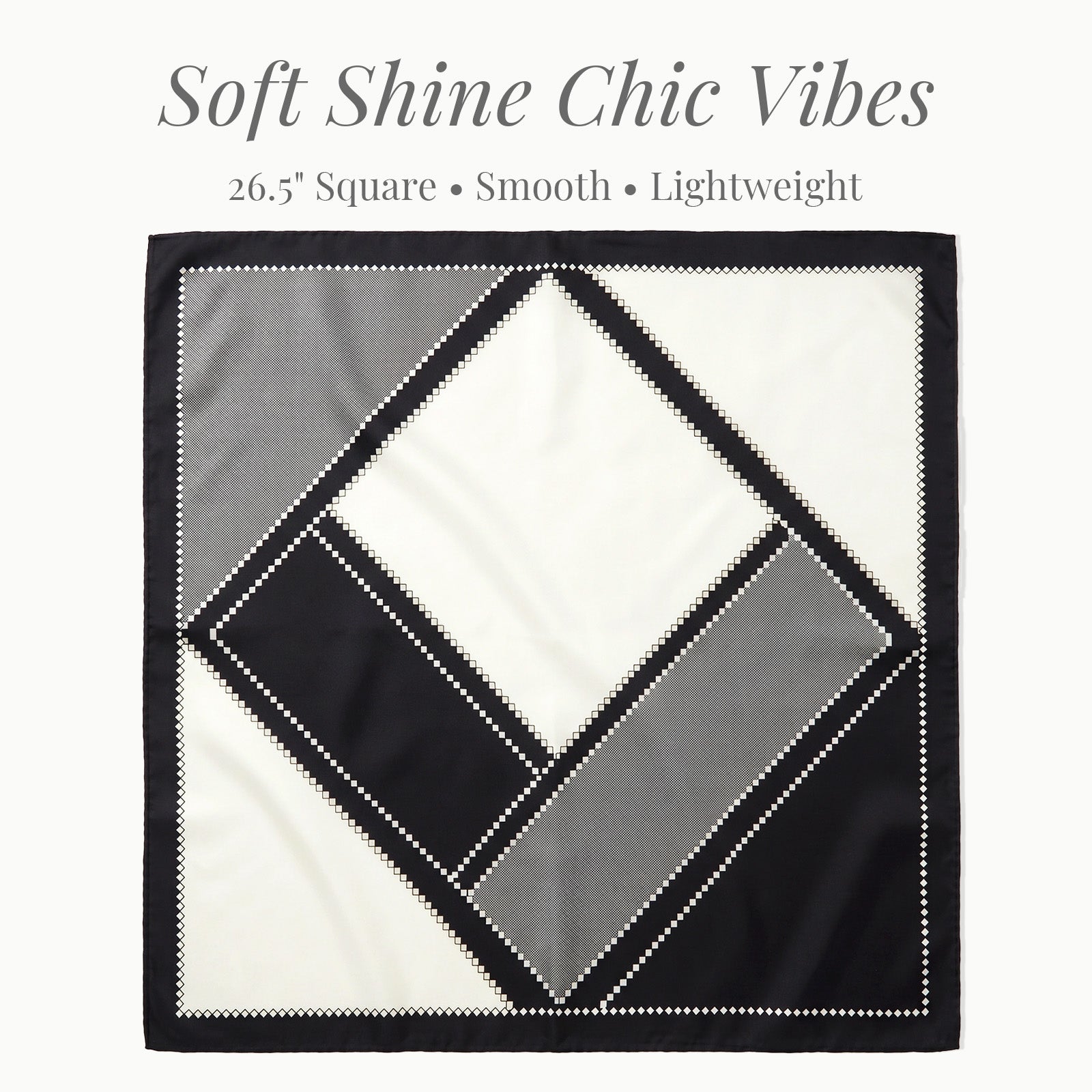 Wrapables Women's Silky Feeling Satin Neckerchief Square Scarf 26.5 x 26.5 Inches, Black and Gray