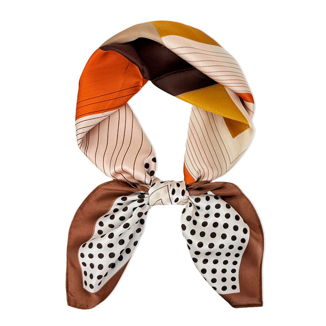 Wrapables Women's Silky Feeling Satin Neckerchief Square Scarf 26.5 x 26.5 Inches, Orange and Brown