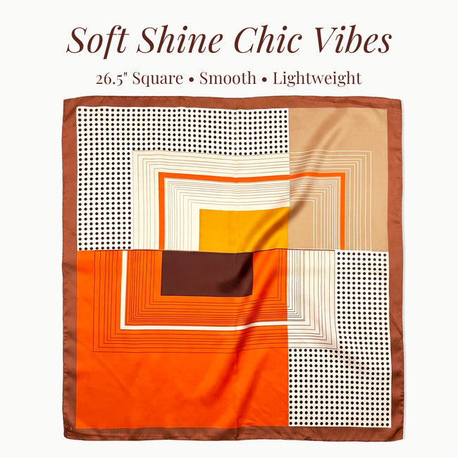 Wrapables Women's Silky Feeling Satin Neckerchief Square Scarf 26.5 x 26.5 Inches, Orange and Brown