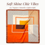 Wrapables Women's Silky Feeling Satin Neckerchief Square Scarf 26.5 x 26.5 Inches, Orange and Brown