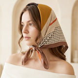 Wrapables Women's Silky Feeling Satin Neckerchief Square Scarf 26.5 x 26.5 Inches, Orange and Brown