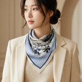 Wrapables Women's Silky Feeling Satin Neckerchief Square Scarf 26.5 x 26.5 Inches, Blue Daisies