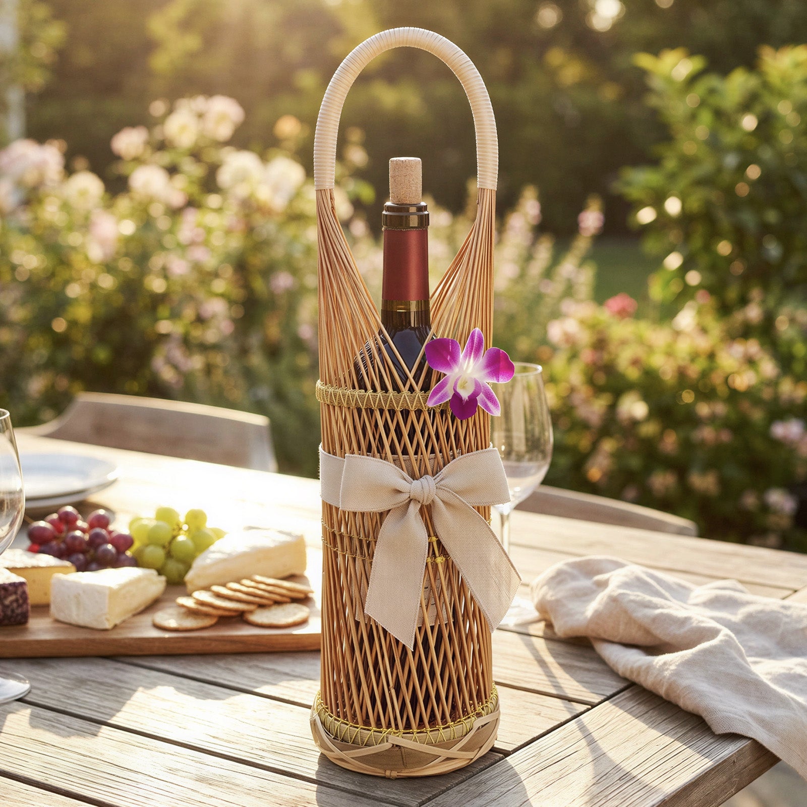 Wrapables Woven Wicker Rattan Bamboo Wine Bottle Basket Carrier, Wine Holder