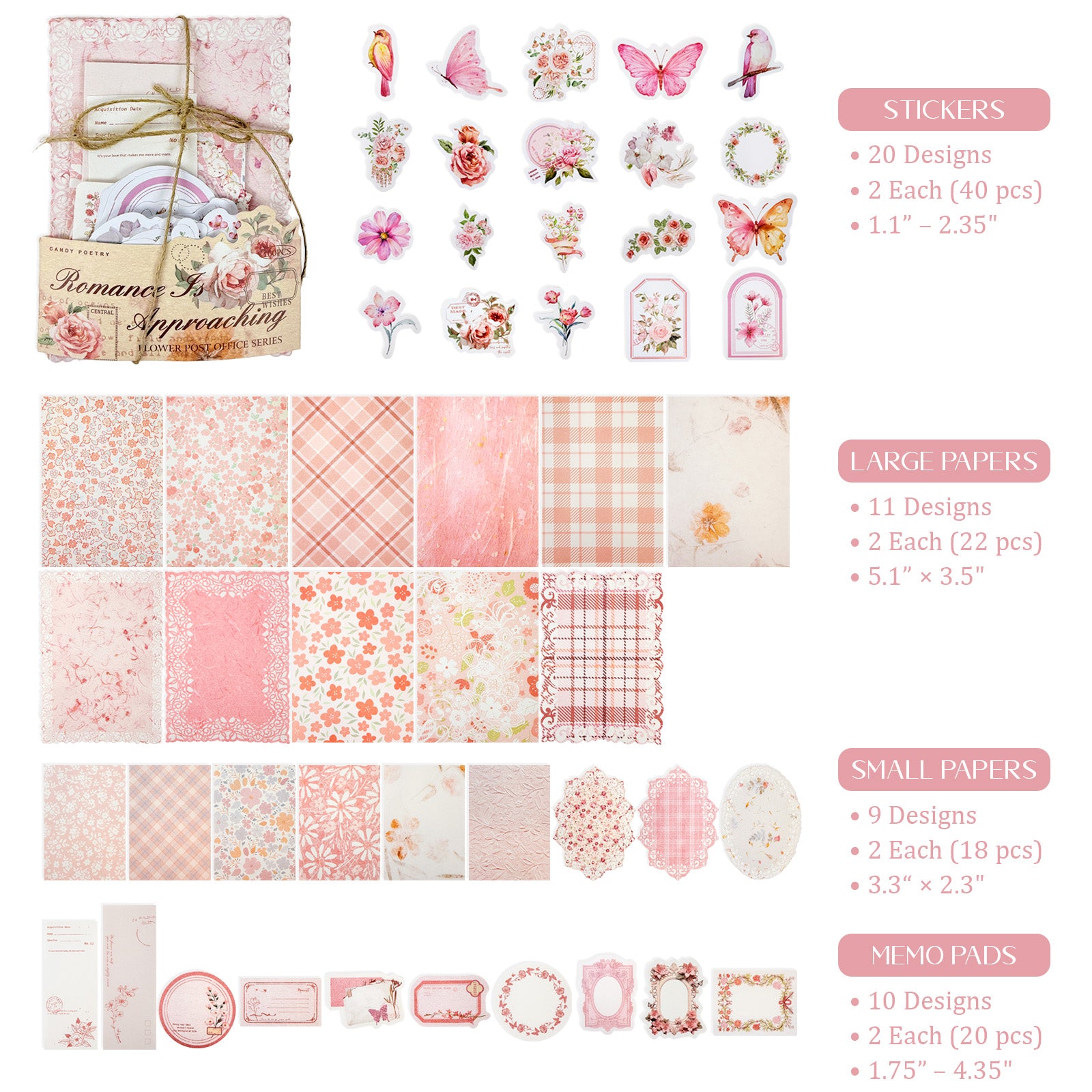 Wrapables Vintage Floral Poetry Scrapbooking Supplies Kit, Stationery Sticker Set for Journaling, Card Making, and DIY Crafts (Set of 4)
