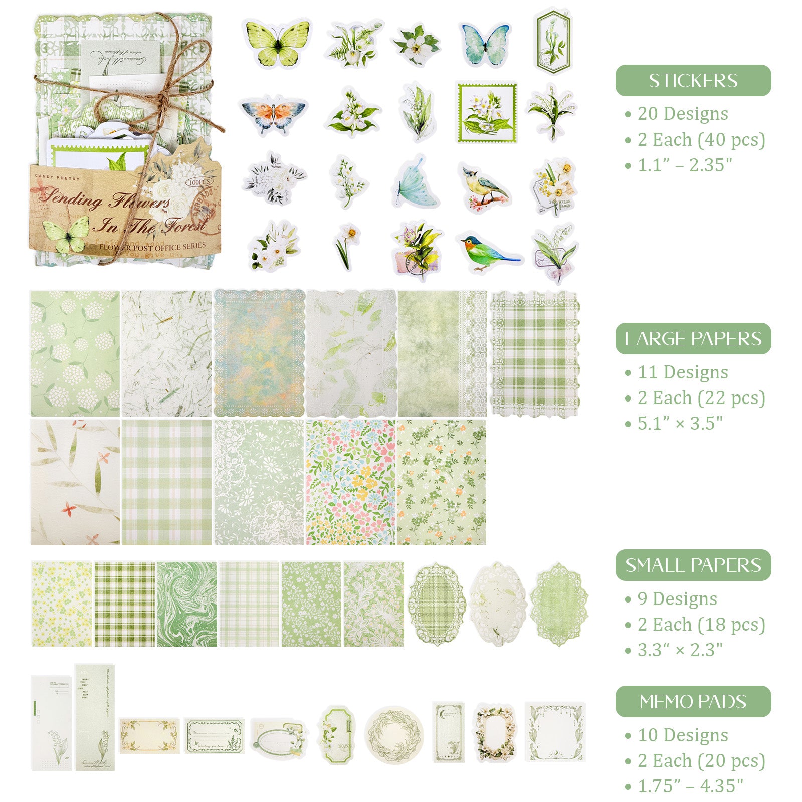 Wrapables Vintage Floral Poetry Scrapbooking Supplies Kit, Stationery Sticker Set for Journaling, Card Making, and DIY Crafts (Set of 4)