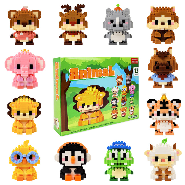 Wrapables Animal Building Blocks Set for Party Favors, Goodie Bag Stuffer, Stocking Stuffer (Set of 12), Wild Animals