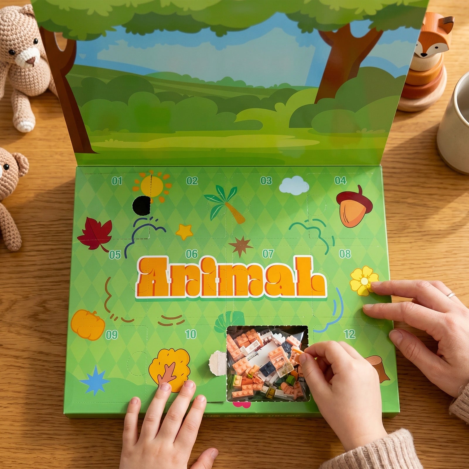 Wrapables Animal Building Blocks Set for Party Favors, Goodie Bag Stuffer, Stocking Stuffer (Set of 12), Wild Animals