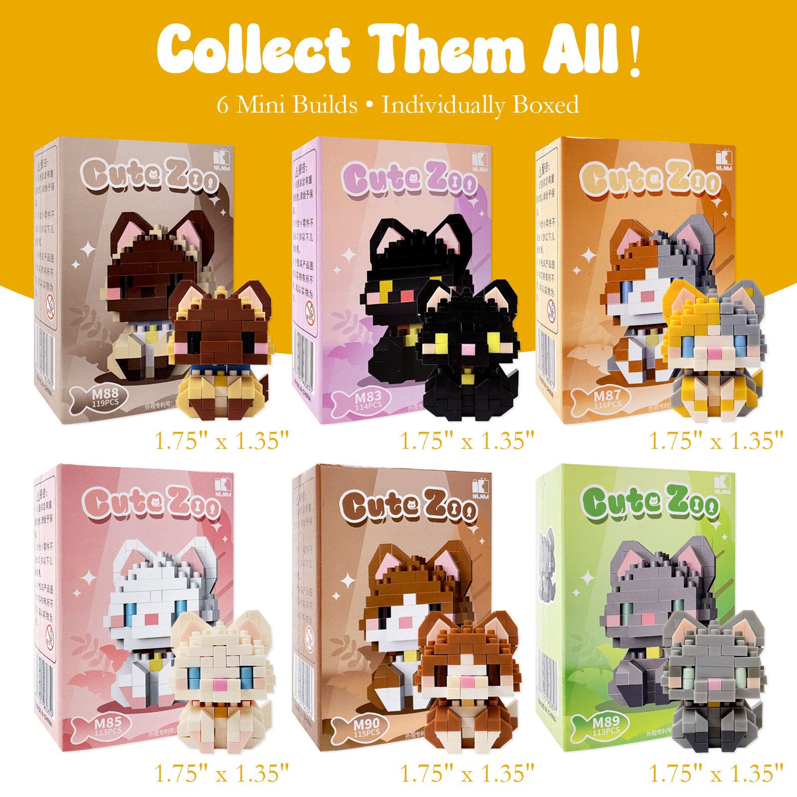 Wrapables Animal Building Blocks Set for Party Favors, Goodie Bag Stuffer, Stocking Stuffer (Set of 6), Cats