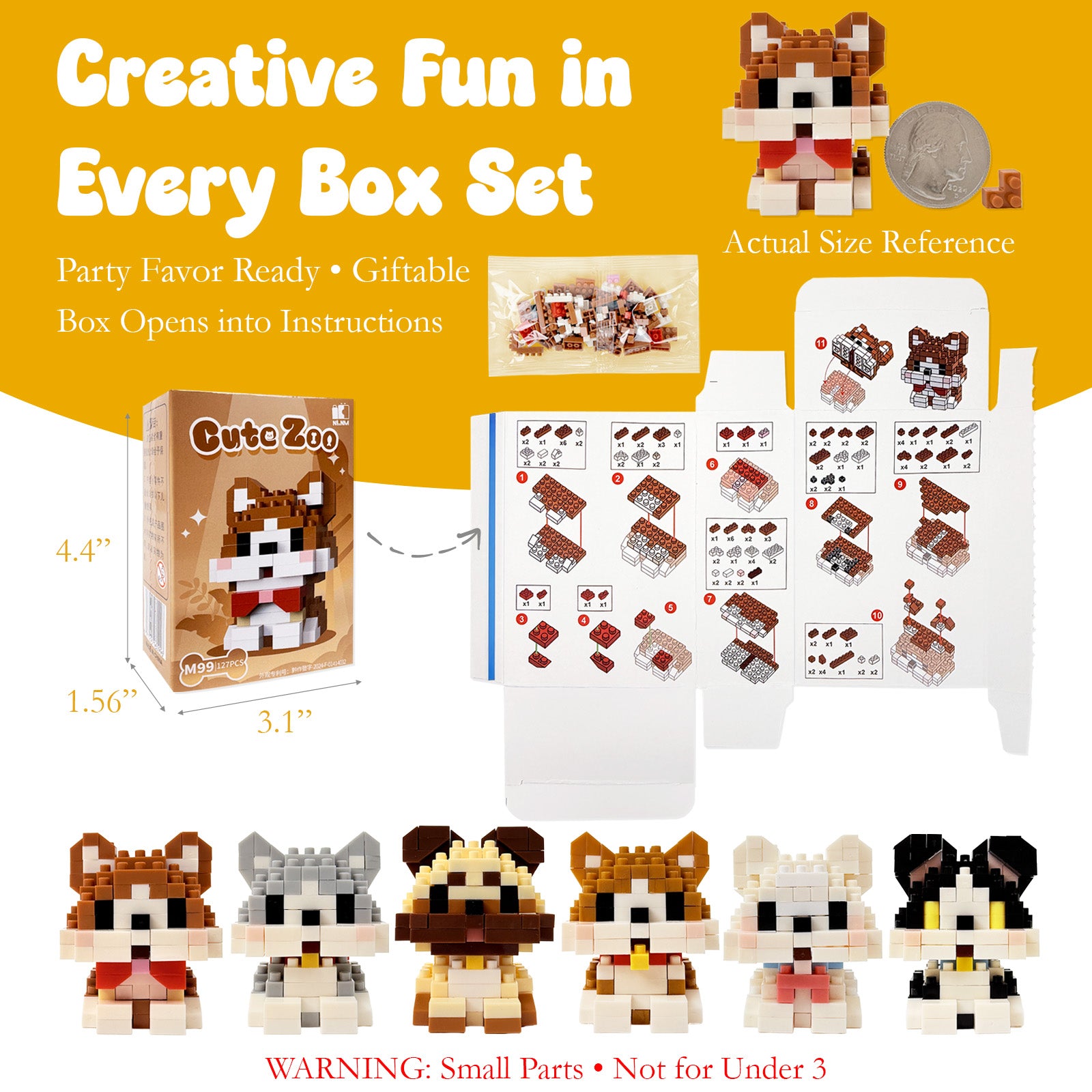 Wrapables Animal Building Blocks Set for Party Favors, Goodie Bag Stuffer, Stocking Stuffer (Set of 6), Dogs