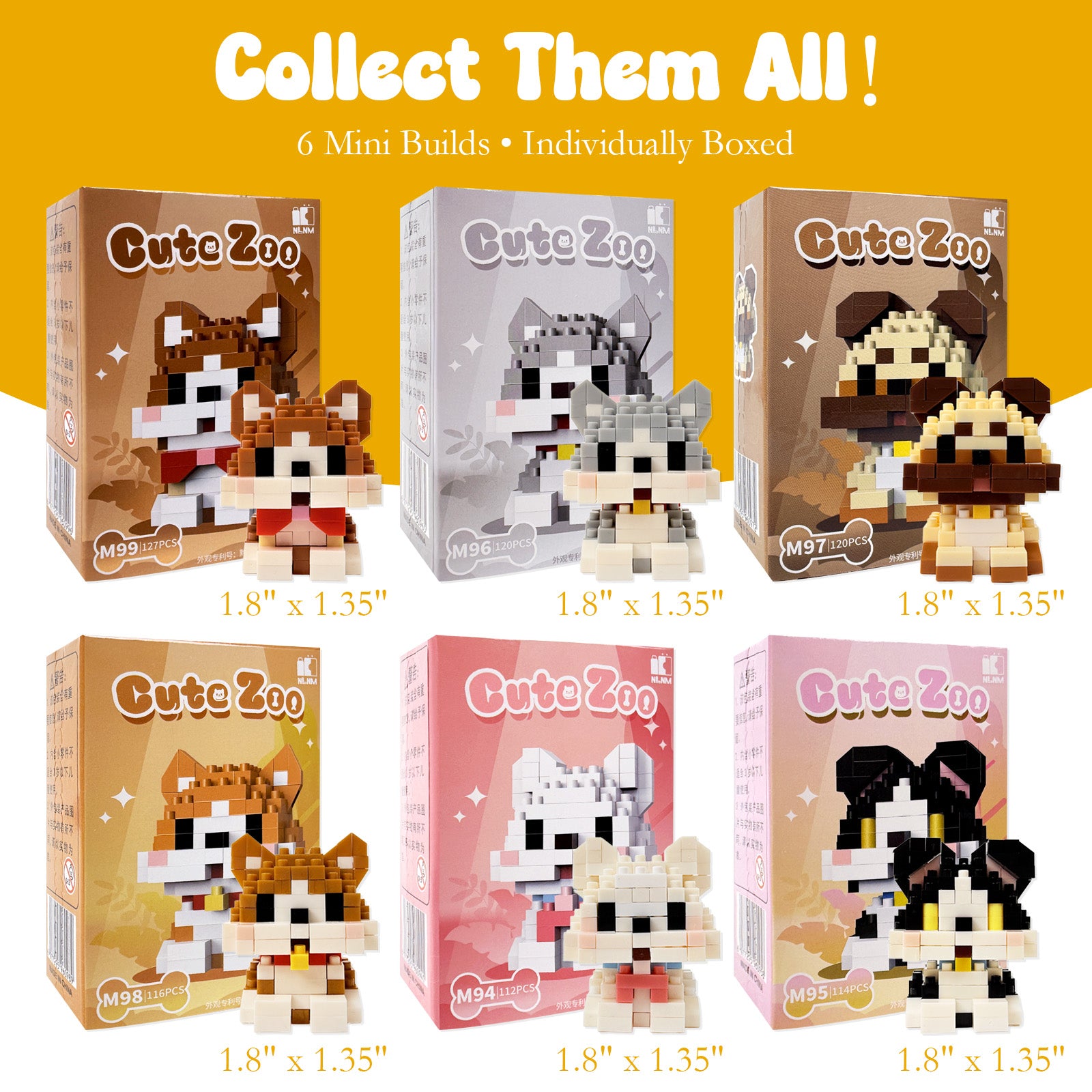 Wrapables Animal Building Blocks Set for Party Favors, Goodie Bag Stuffer, Stocking Stuffer (Set of 6), Dogs
