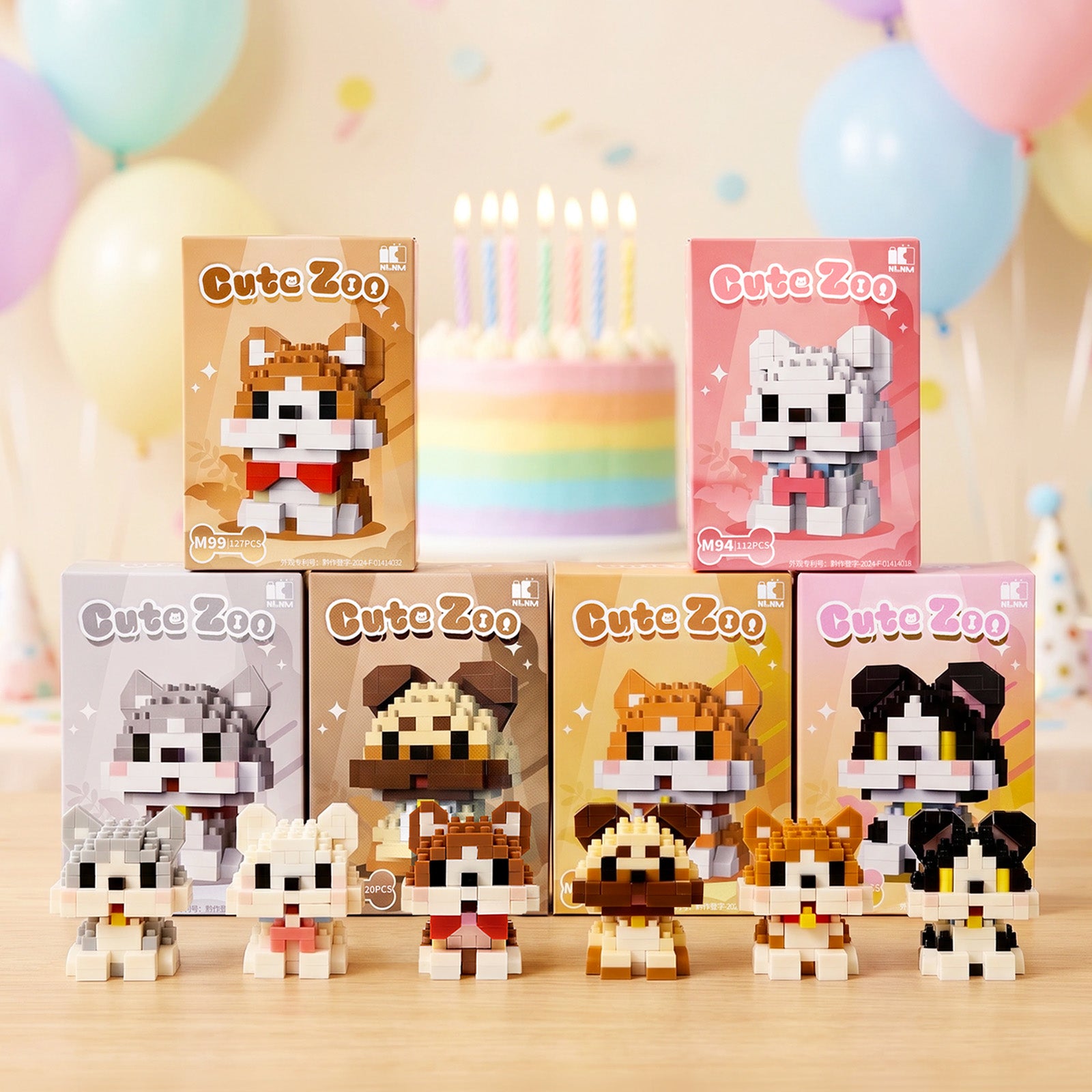 Wrapables Animal Building Blocks Set for Party Favors, Goodie Bag Stuffer, Stocking Stuffer (Set of 6), Dogs