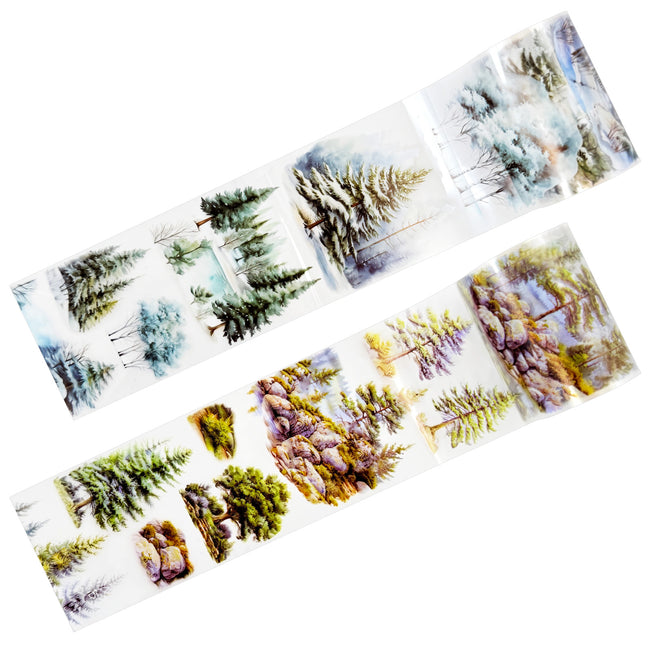Wrapables Tree and Forest Nature Landscape PET Washi Tapes for Scrapbooking, Stationery, Journaling, Diary, Card Making (Set of 2), Evergreen Cedar