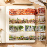 Wrapables Flower Stone Wall Landscape PET Washi Tapes for Scrapbooking, Stationery, Journaling, Diary, Card Making (Set of 4)