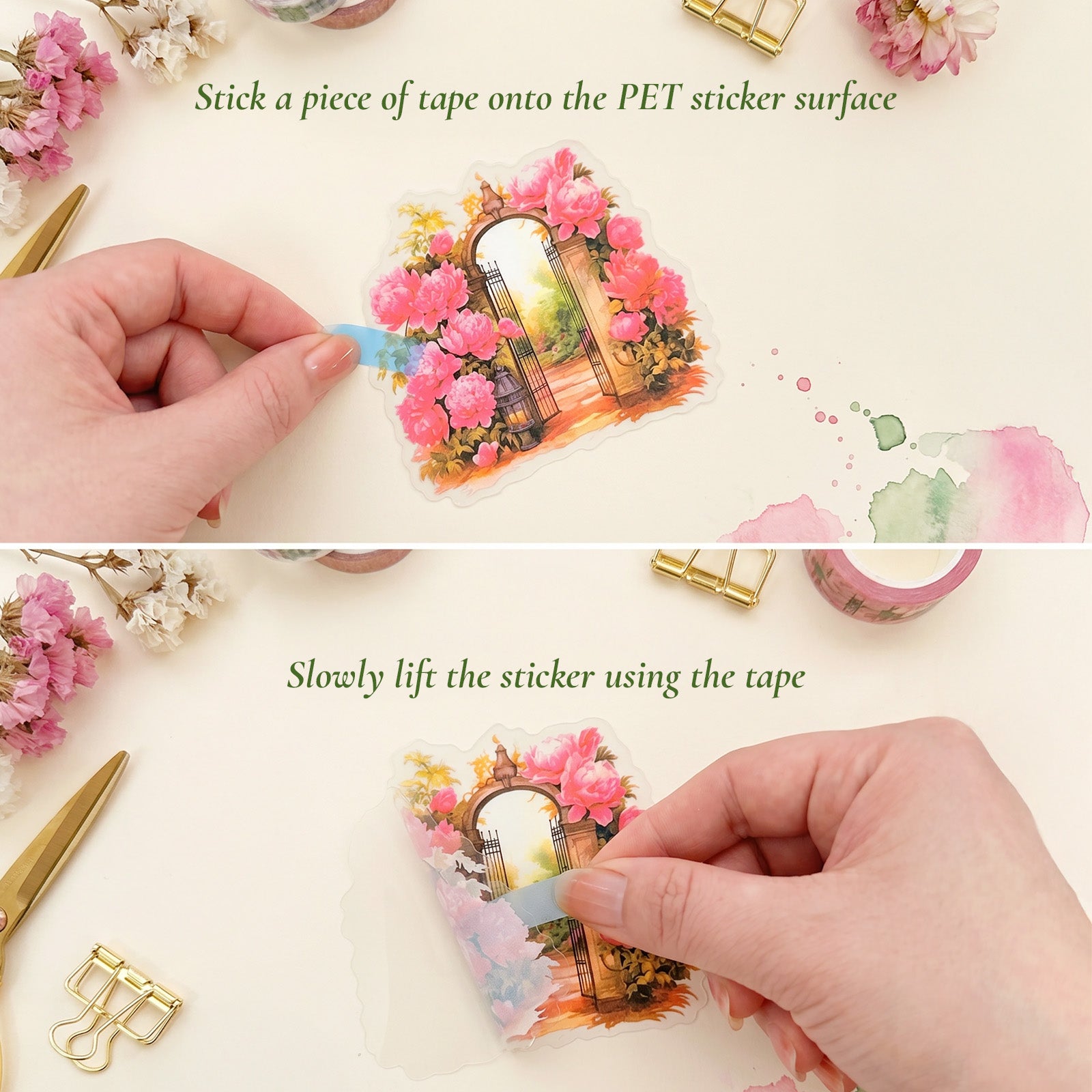 Wrapables Floral Garden Scenic Landscape PET Scrapbooking Stickers for Scrapbooking, Junk Journals, Stationery, DIY Crafts, Water Bottles (Set of 4)