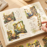 Wrapables Floral Garden Scenic Landscape PET Scrapbooking Stickers for Scrapbooking, Junk Journals, Stationery, DIY Crafts, Water Bottles (Set of 4)