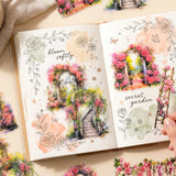 Wrapables Floral Garden Scenic Landscape PET Scrapbooking Stickers for Scrapbooking, Junk Journals, Stationery, DIY Crafts, Water Bottles (Set of 4)