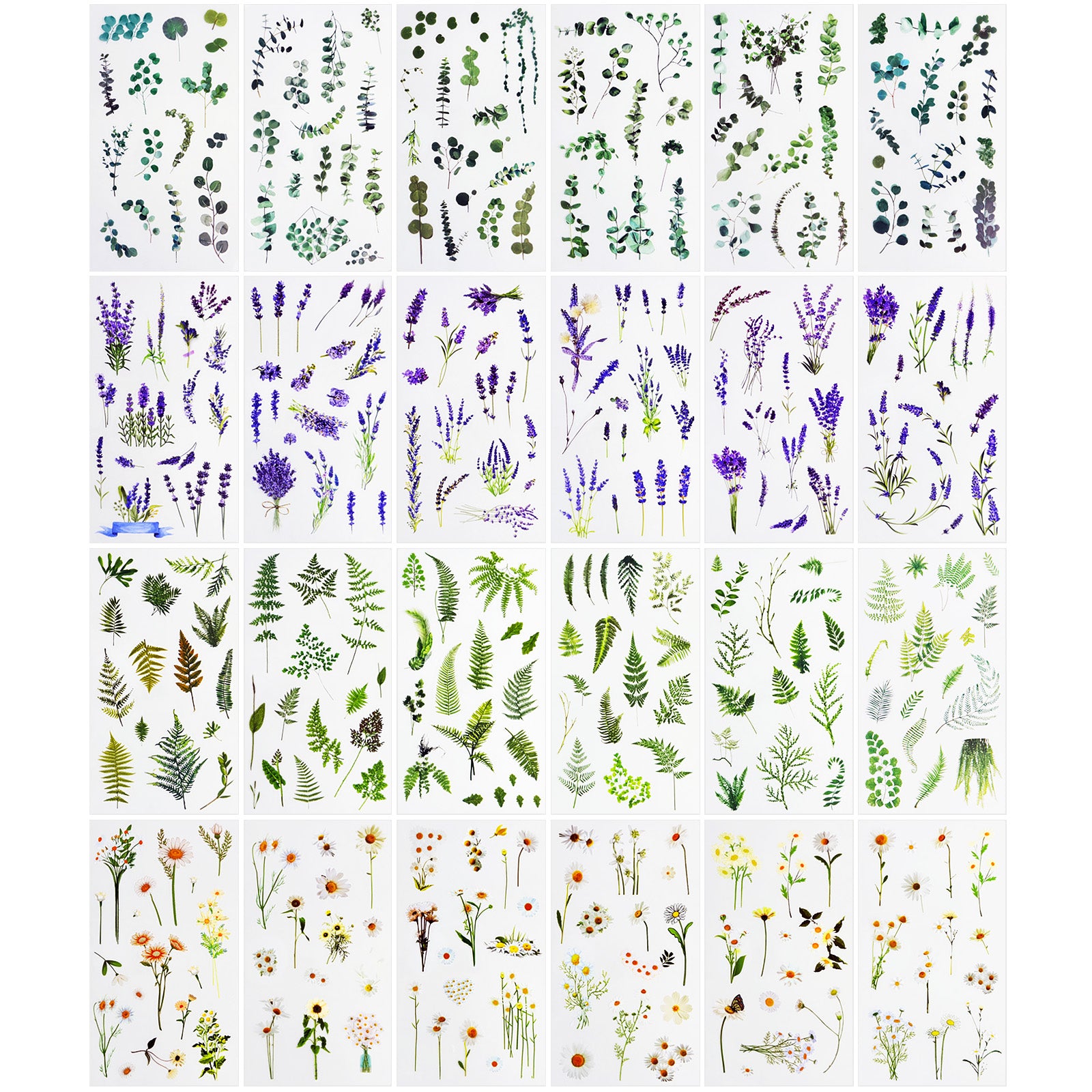 Wrapables Floral Botanical PVC Stickers for Scrapbooking, Journals, Stationery, DIY Crafts, Water Bottles, Phones, Laptops (Set of 4)