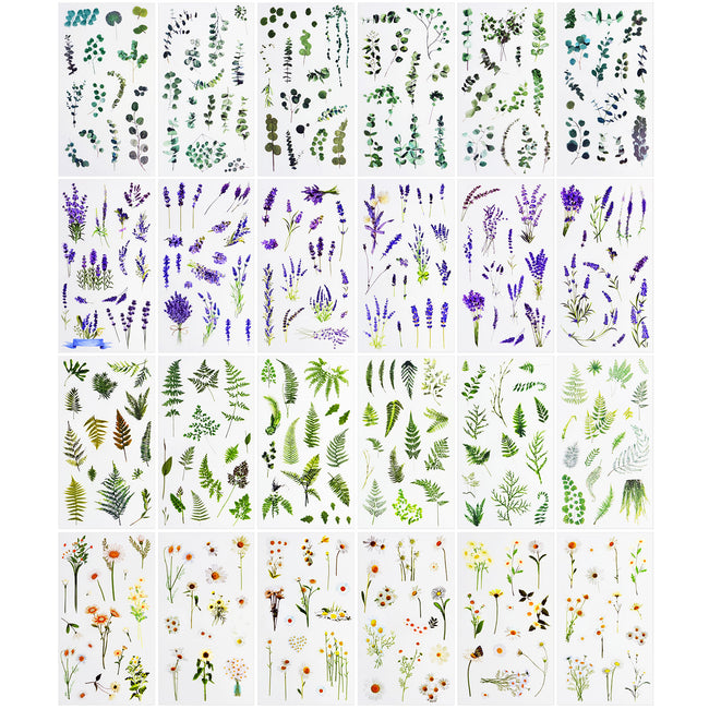 Wrapables Floral Botanical PVC Stickers for Scrapbooking, Journals, Stationery, DIY Crafts, Water Bottles, Phones, Laptops (Set of 4)
