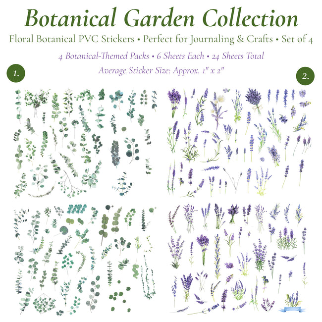 Wrapables Floral Botanical PVC Stickers for Scrapbooking, Journals, Stationery, DIY Crafts, Water Bottles, Phones, Laptops (Set of 4)