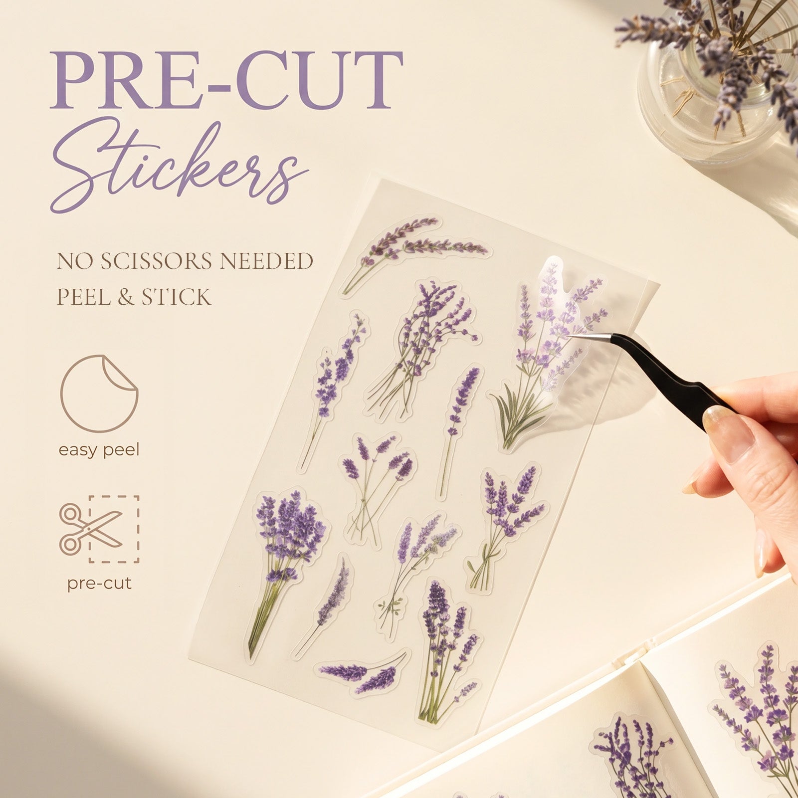 Wrapables Floral Botanical PVC Stickers for Scrapbooking, Journals, Stationery, DIY Crafts, Water Bottles, Phones, Laptops (Set of 4)